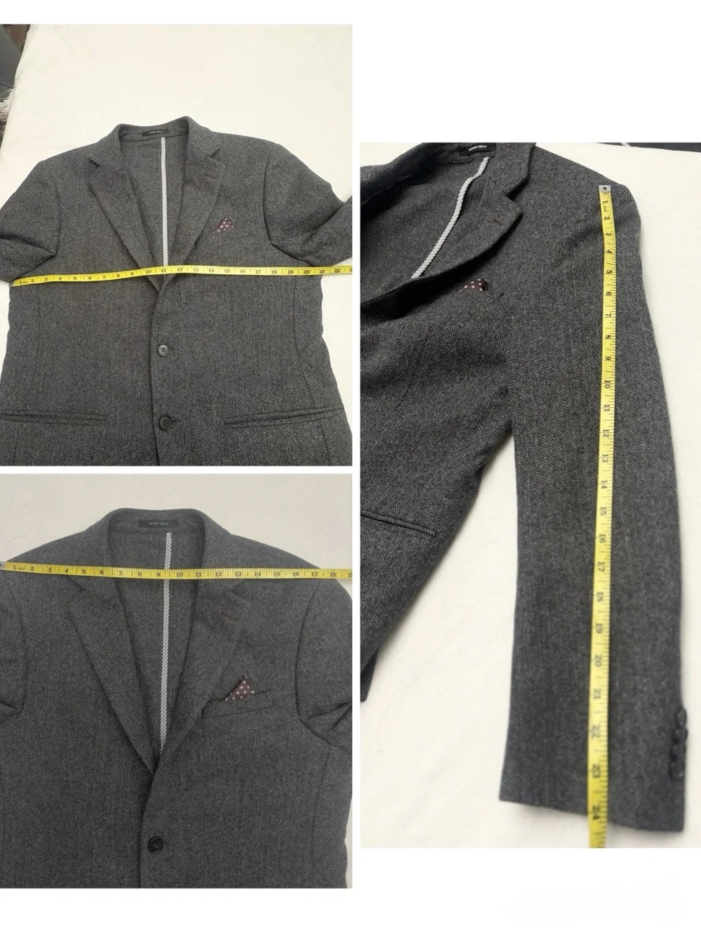 Arturo Calle Wool Gray Herringbone Blazer - Classic Two-Button Sport Coat Sz 40R